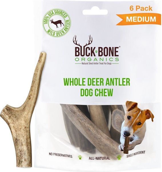 Buck Bone Organics Premium Whole Deer Antler Dog Chews， 6 count