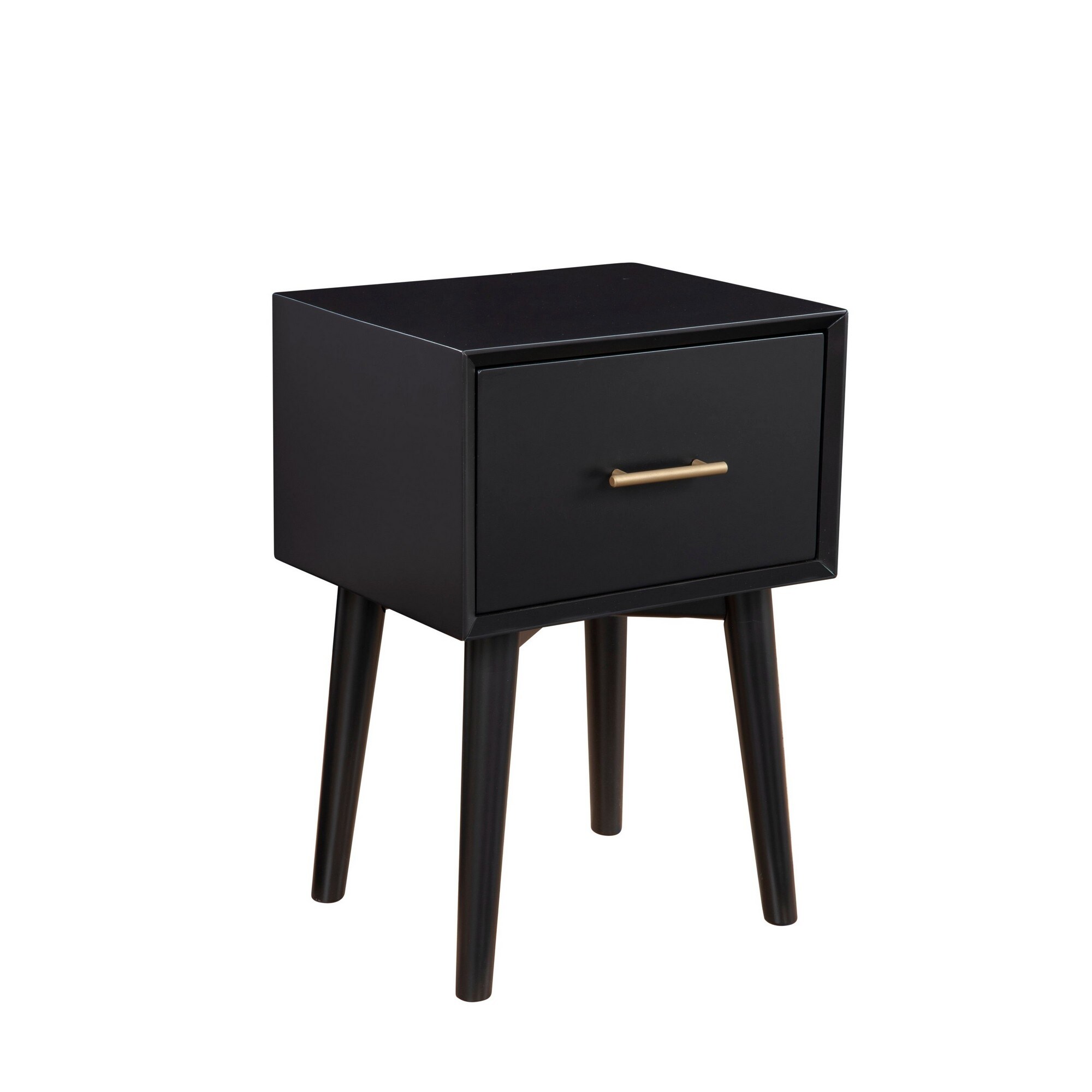 End Table with 1 Drawer and Angled Legs， Black