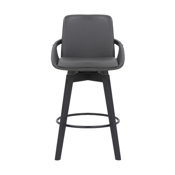 27 Inches Leatherette Swivel Counter Stool with Angled Legs， Black - 38 H x 19.5 W x 21 L Inches