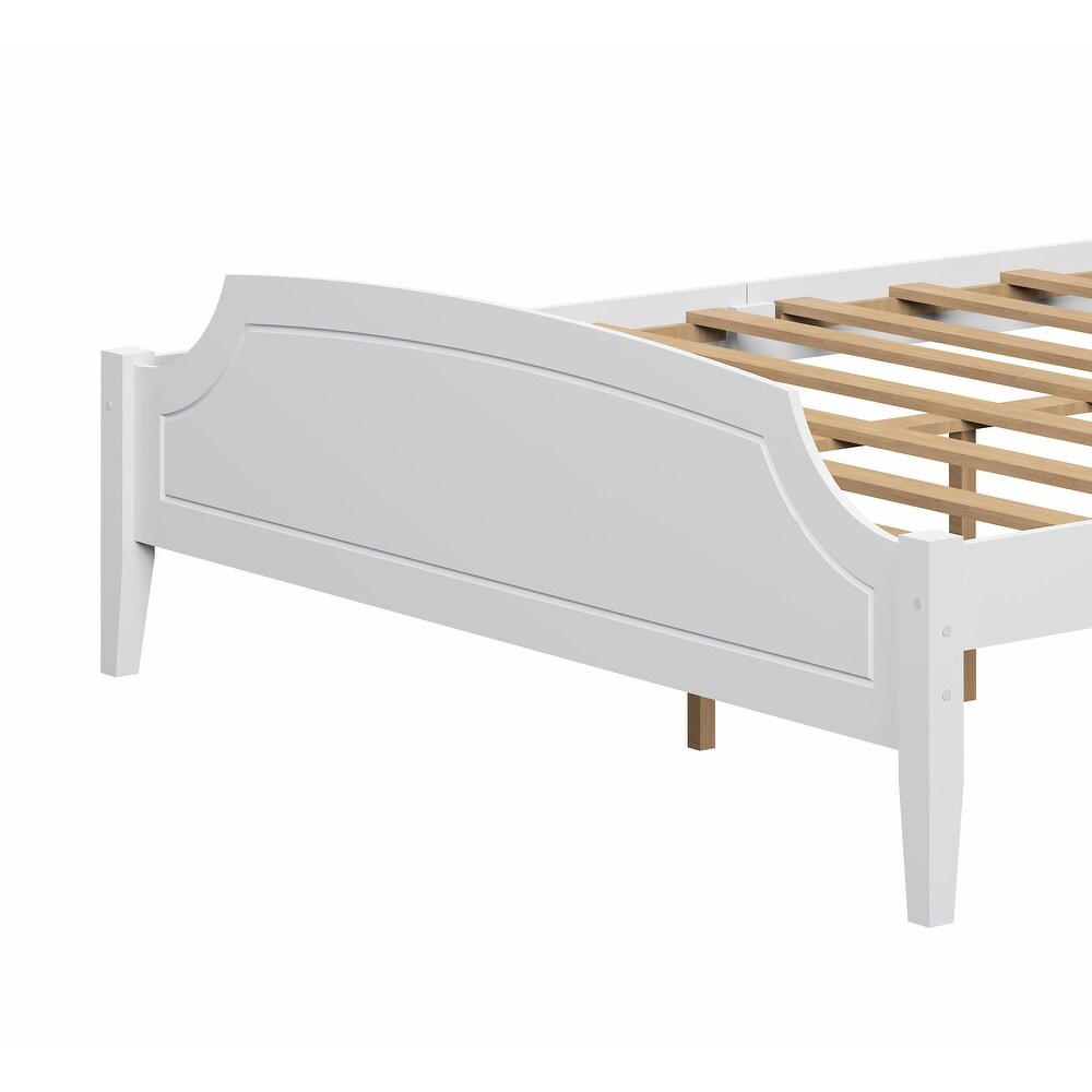 Roman Style Solid Wooden Bed Frame: White Finish  No Box Spring Required