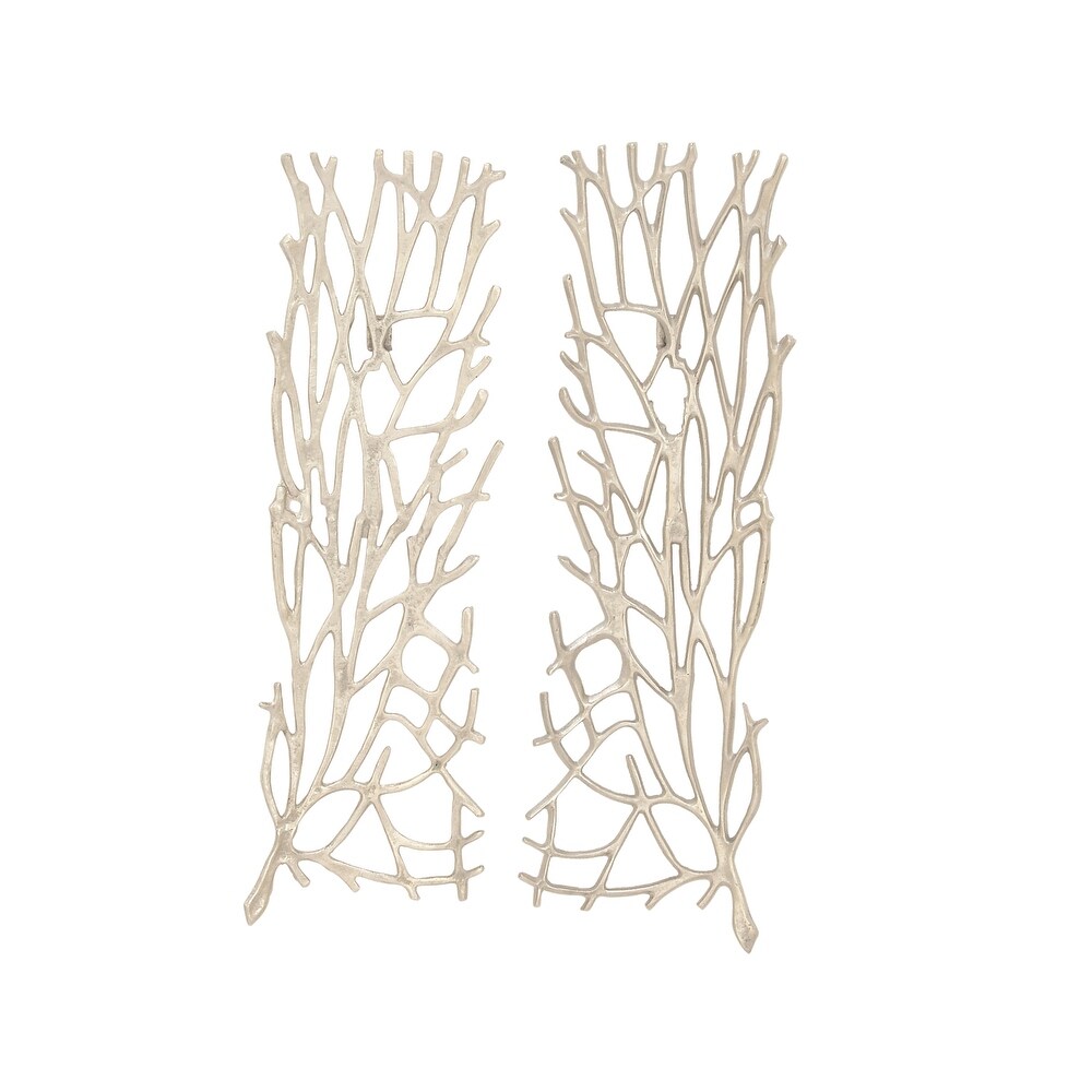 Contemporary Modern Metal Botanical Coral Wall Sculpture Silver or Gold   Set of 2