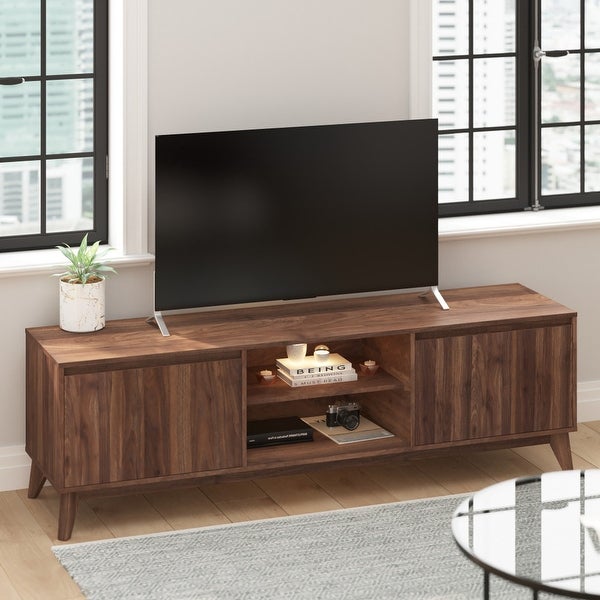 TV Stand with Adjustable Middle Shelf - Dual Soft Close Storage Doors