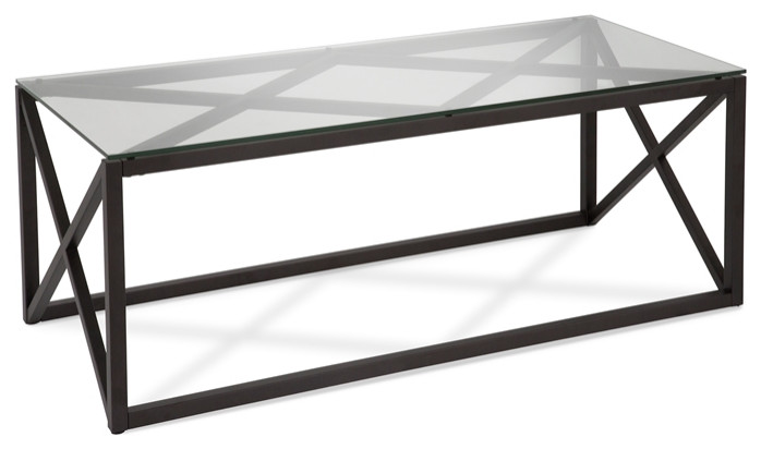 Pemberly Row 17 quotArt Deco Metal Coffee Table with Glass Top in Black and Bronze   Transitional   Coffee Tables   by Homesquare  Houzz