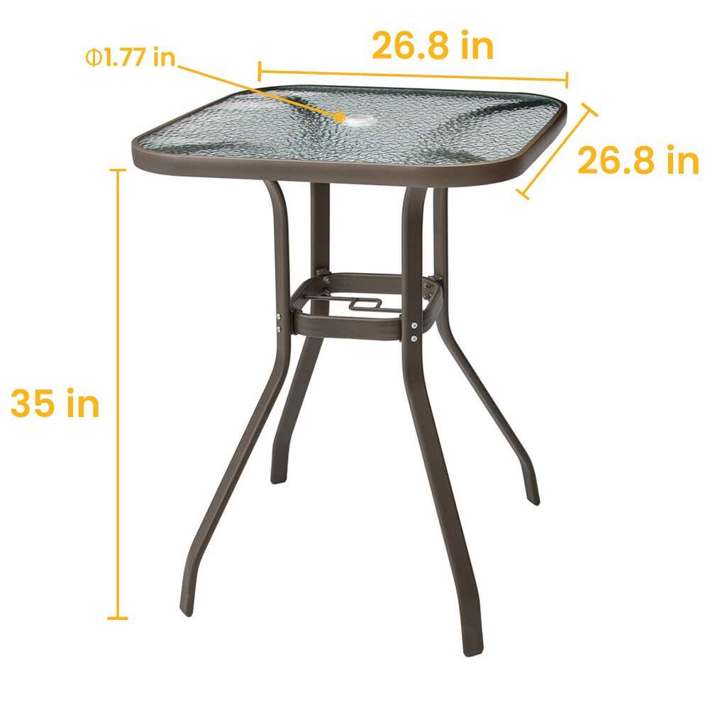 Outdoor Patio Dining Bar Height Table Bistro Table with Umbrella Hole - 26.8 L x 26.8 W x 35 H