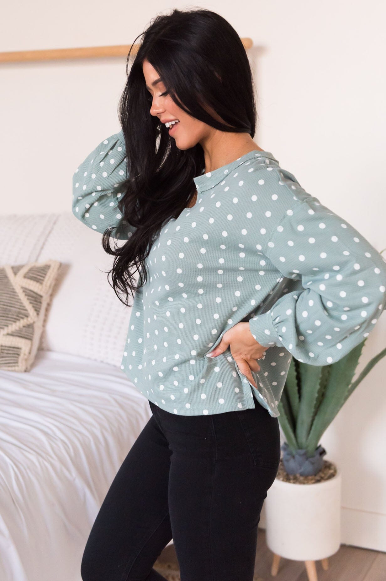 Date Day Modest Polka Dot Top