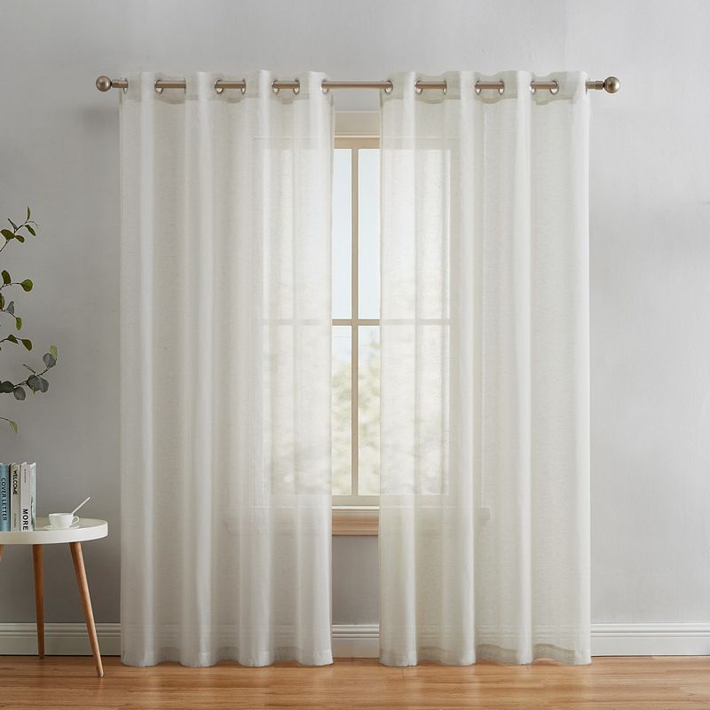 Thd Natalie Faux Linen Semi Sheer Light Filtering Window Grommet Curtains Drapery Panels， Set Of 2