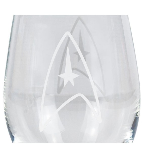 Surreal Entertainment Star Trek Stemless Wine Glass Decorative Etched Command Emblem Holds 20 Ounces