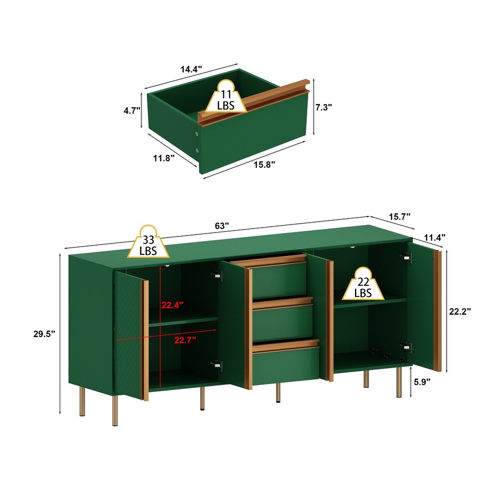 Sideboard Buffet Cabinet with Doors and Adjustable Shelf Emerald green   63\