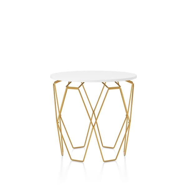 Ariya Modern White and Gold Tone Hexagon Caged 24-inch End Table