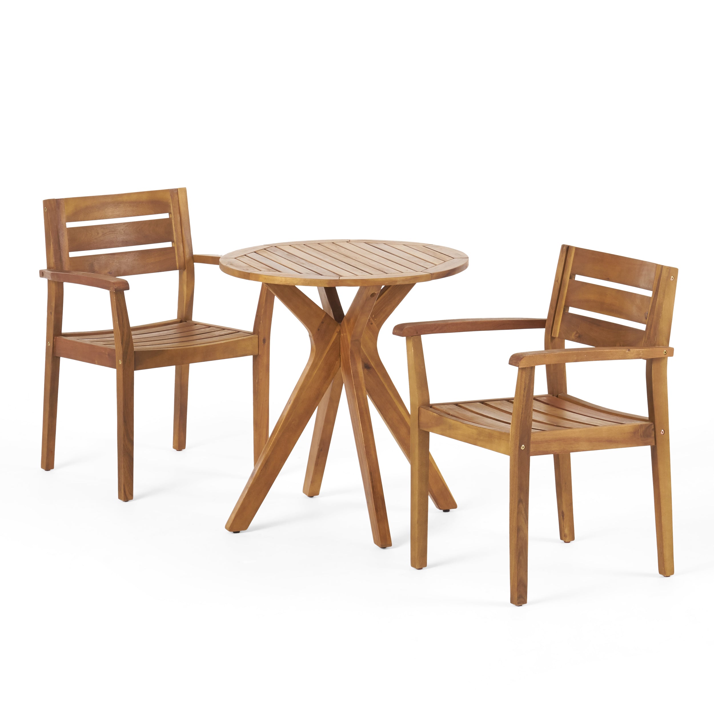 Stanford Outdoor 3 Piece Acacia Wood Bistro Set