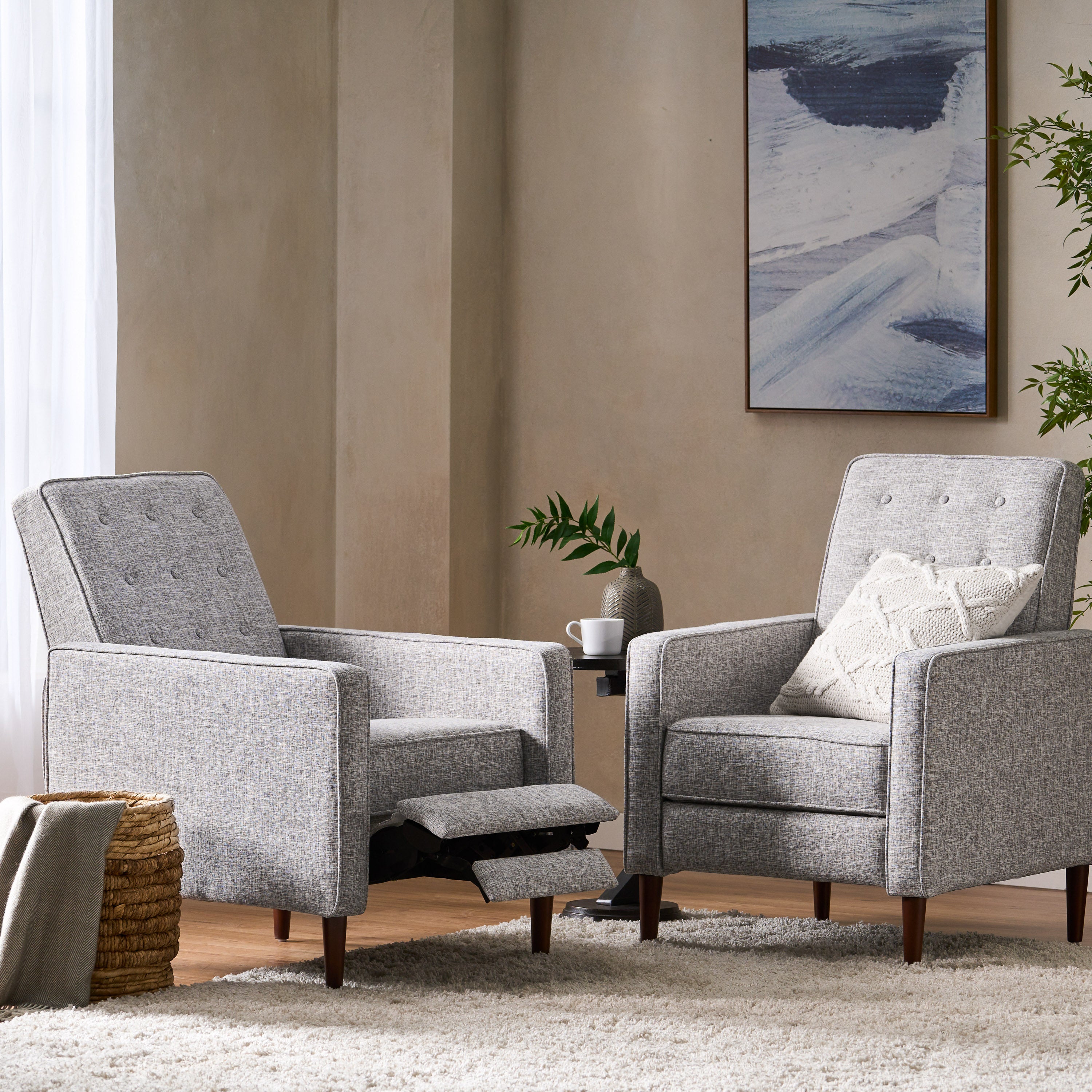 Marston Mid Century Modern Fabric Recliner (Set of 2)