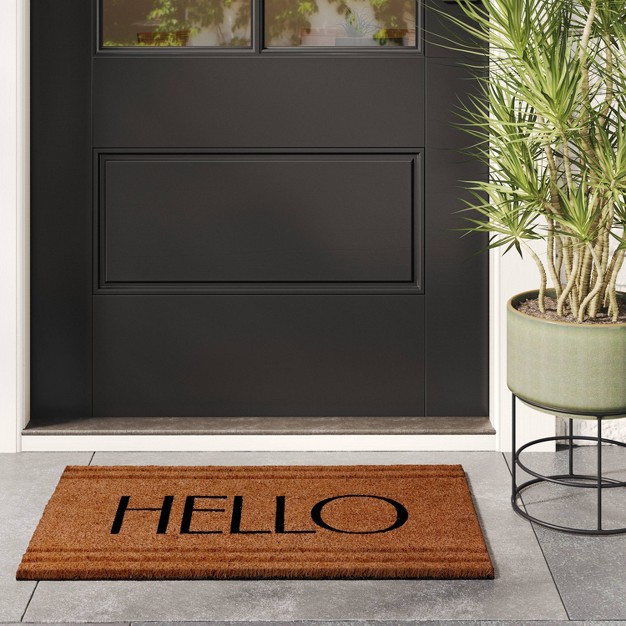 x27 hello x27 Stripe Border Coir Doormat Natural