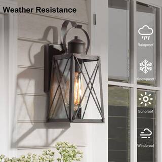 LNC Craftsman Modern Farmhouse Rust Bronze 1-Light Outdoor Wall Lantern Sconce with Seeded Glass Shade Patio Wall Light 3YZQQMHD1151RX7