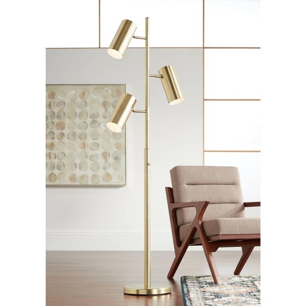 Tall Satin Brass 3 light Adjustable Metal Shade For Living Room Reading Bedroom Office