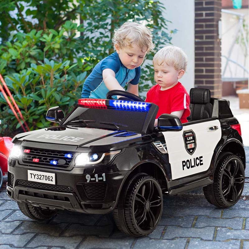 Kids Ride On Police Car 12V Battery Powered Electric Riding Toy Truck Car with LED Siren Flashing Light