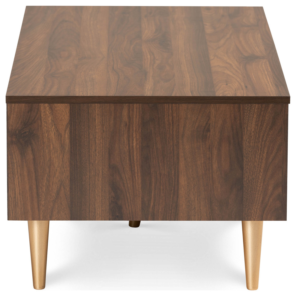 Noelene Mid Century Walnut Brown and Gold Wood Coffee Table   Midcentury   Coffee Tables   by Baxton Studio  Houzz