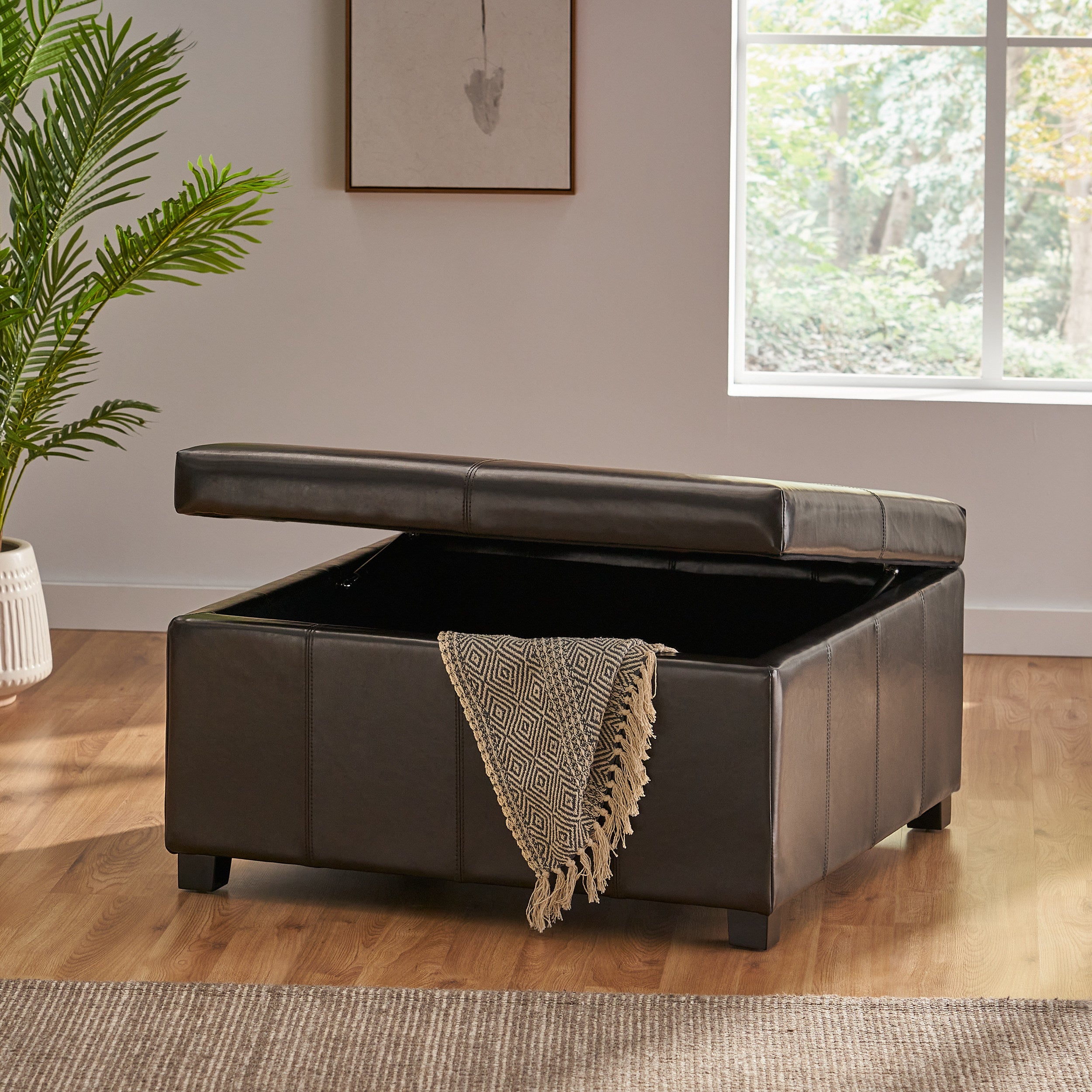 Berkeley Espresso Leather Storage Ottoman Coffee Table