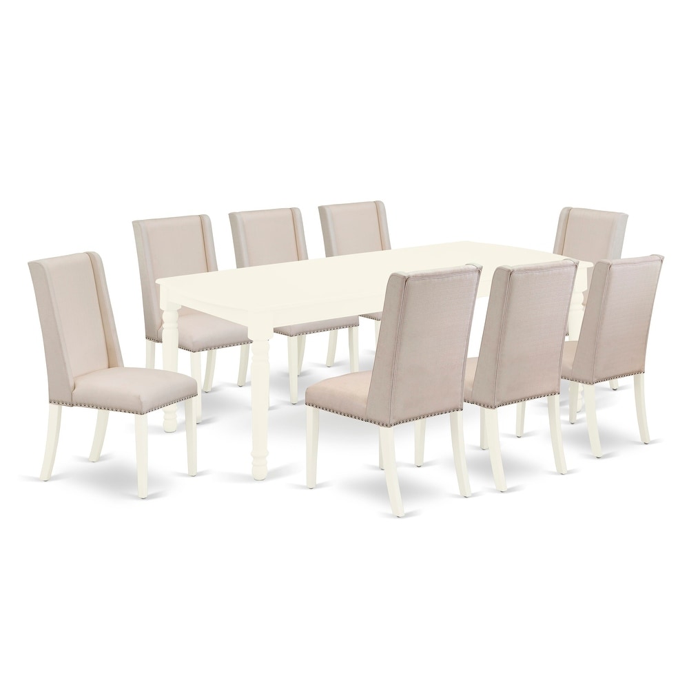 East West Furniture 9 Piece Dining Room Table Set  a Rectangle Wooden Table and 8 Linen Fabric Chairs  (Finish Option)