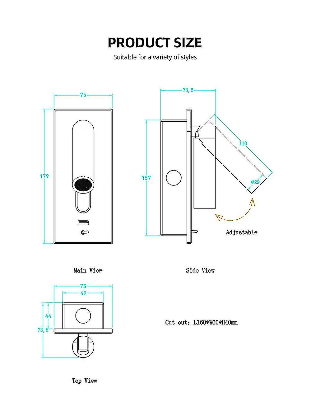 1pcs Simple Indoor Wall Lamp Hotel Bedside Lamp Reading Lamp Usb Bedroom Bedside Embedded Wall Lamp(bright Chrome)