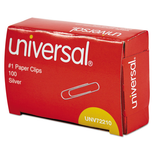 Universal Paper Clips， #1， Smooth， Silver， 100 Clips/Box， 10 Boxes/Pack (72210)