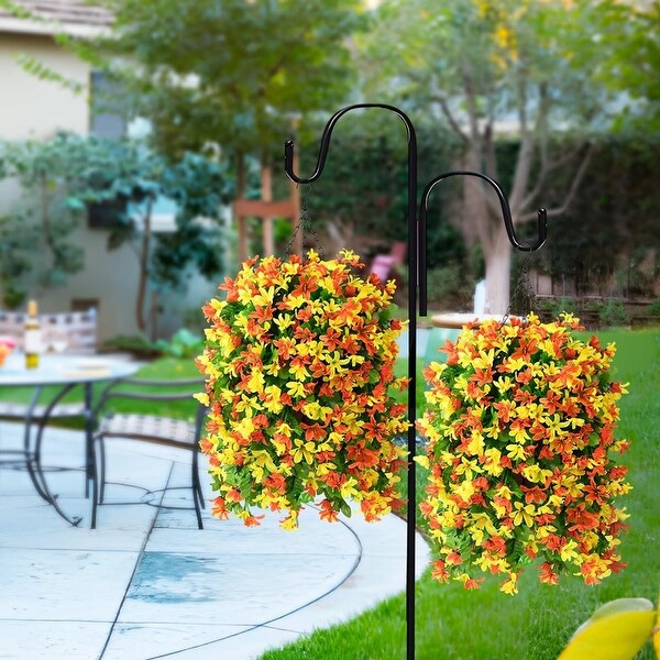 Artificial Hanging Flowers in Basket for Outdoor Spring Decoration，4pcs Faux Silk Violet Flower Bouquet UV Resistant