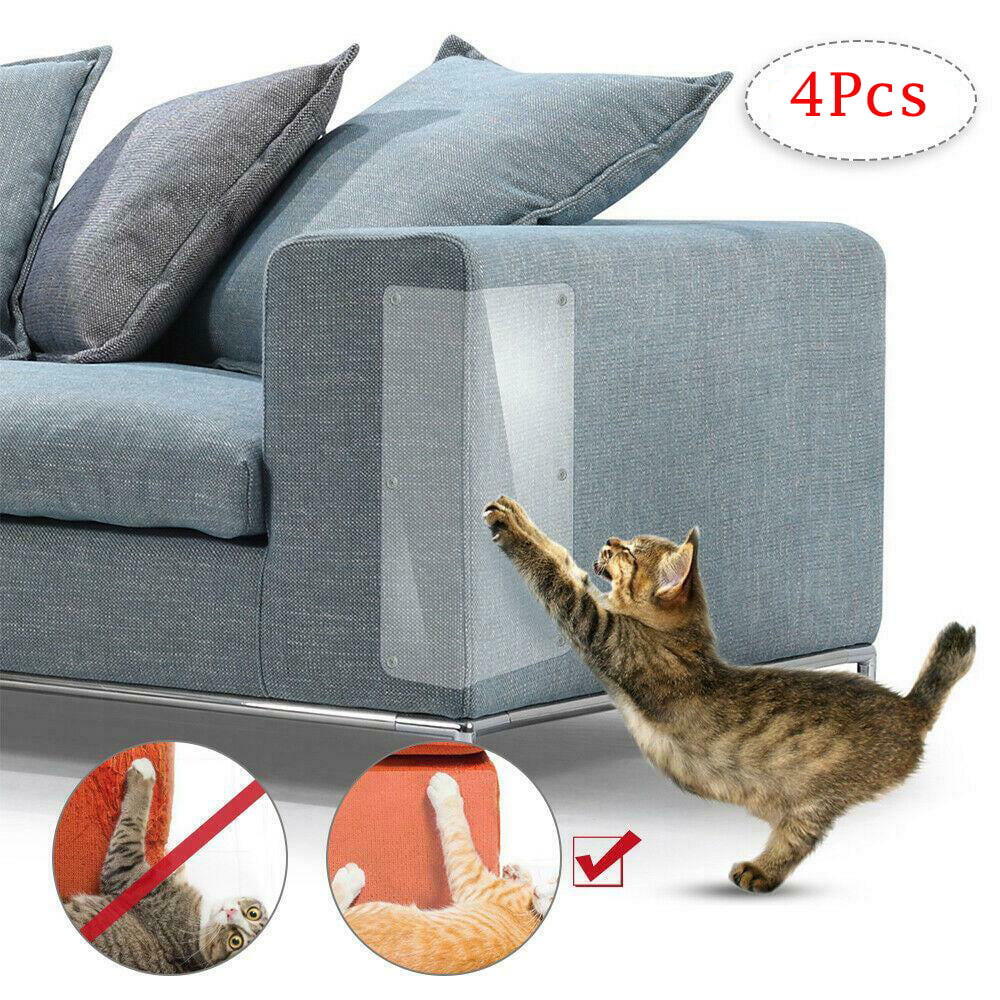 Amerteer 4PCS Furniture Defender Cat Scratching Guard， Furniture Protectors from Pets， Anti Cat Scratch Deterrent with Pins for Protecting Your Upholstered Furniture， Clear Premium Claw Proof Pads