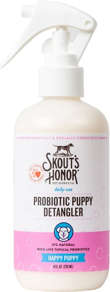 Skout's Honor Happy Puppy Probiotic Daily Use Cat and Dog Hair Detangler， 8-oz Bottle