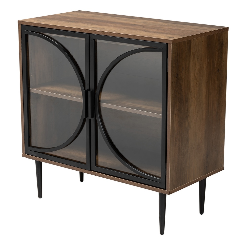 Carter Mid Century Modern Industrial Walnut Brown Finished Wood and Black Metal 2 Door Sideboard