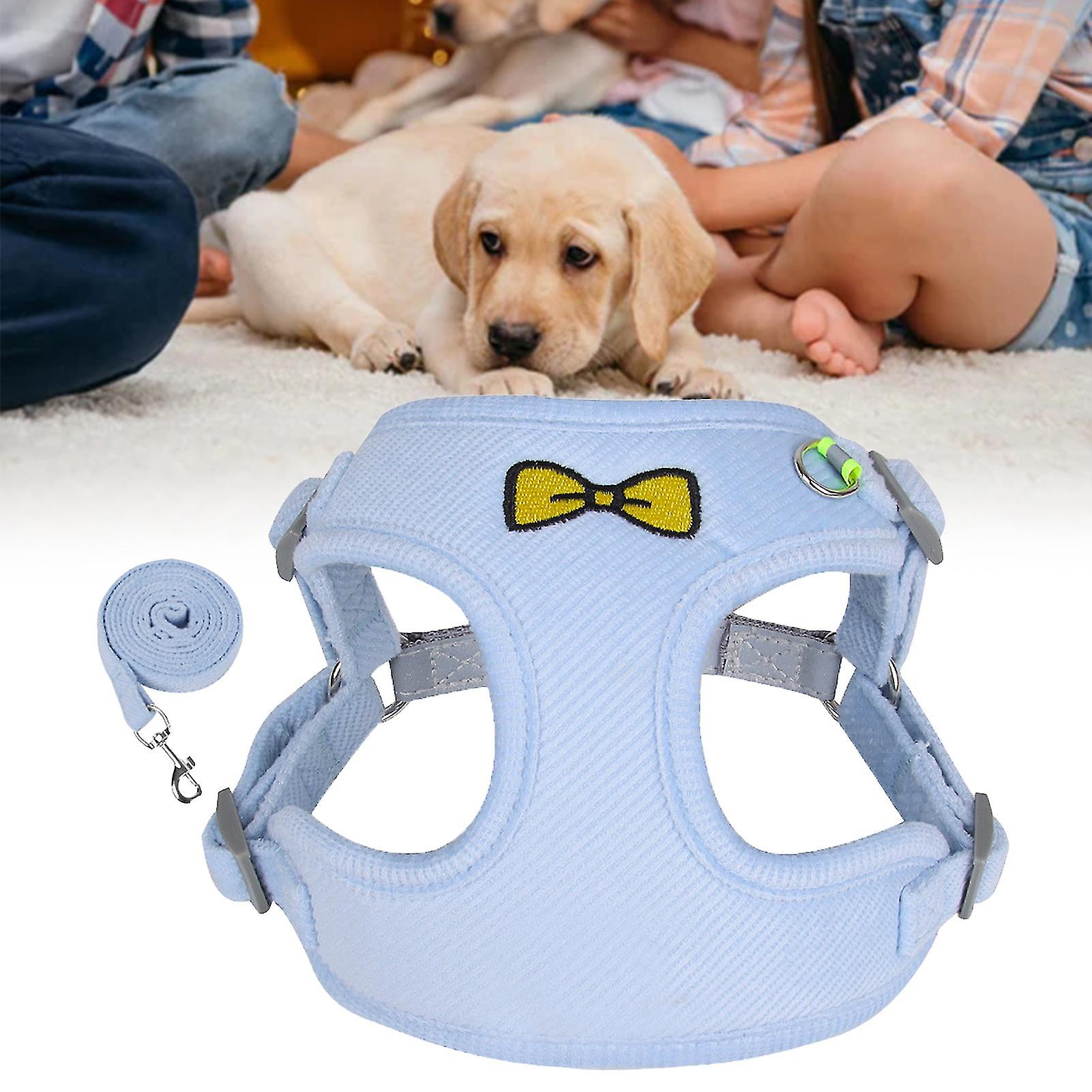 Small Dog Harness Reflective Dog Harness Reflective Pet Vest with Traction Rope for Walking Blue L