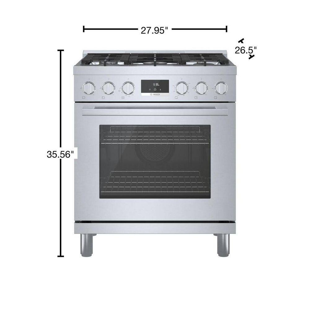 Bosch 800 Series 30 in. 3.7 cu. ft. Industrial Style Gas Range with 5-Burners in Stainless Steel HGS8055UC