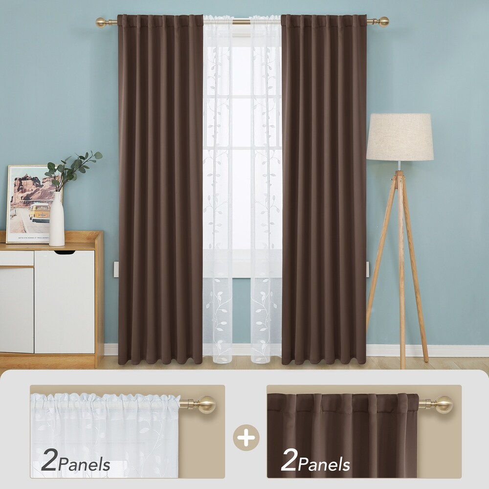 Deconovo Mix   Match Blackout and Sheer Embroidered 4 Piece Curtain Panel Set