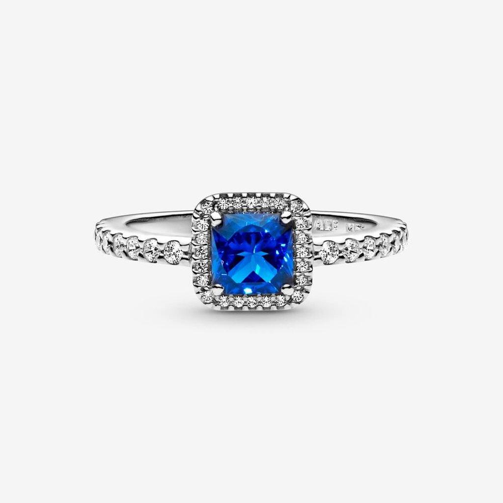 PANDORA  Blue Square Sparkle Halo Ring