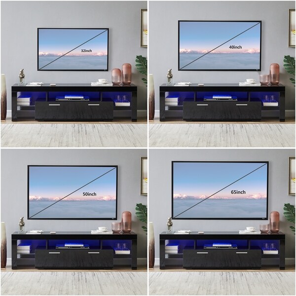 Black morden TV Stand with LED Lights，high glossy front TV Cabinet，can be assembled in Lounge Room， Living Room black