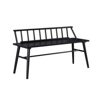 Welwick Designs Black Solid Wood Scandinavian Bench with Low Spindle Back (26 in. H x 48 in. W x 17 in. D) HD9493