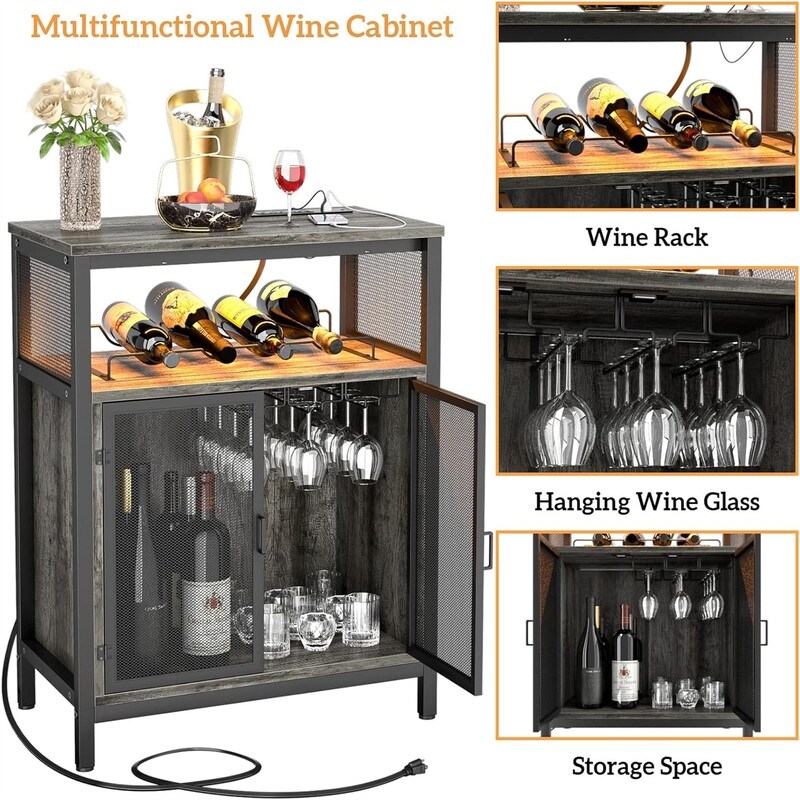 Wine Bar Cabinet with RGB Light and Outlet   23.6\