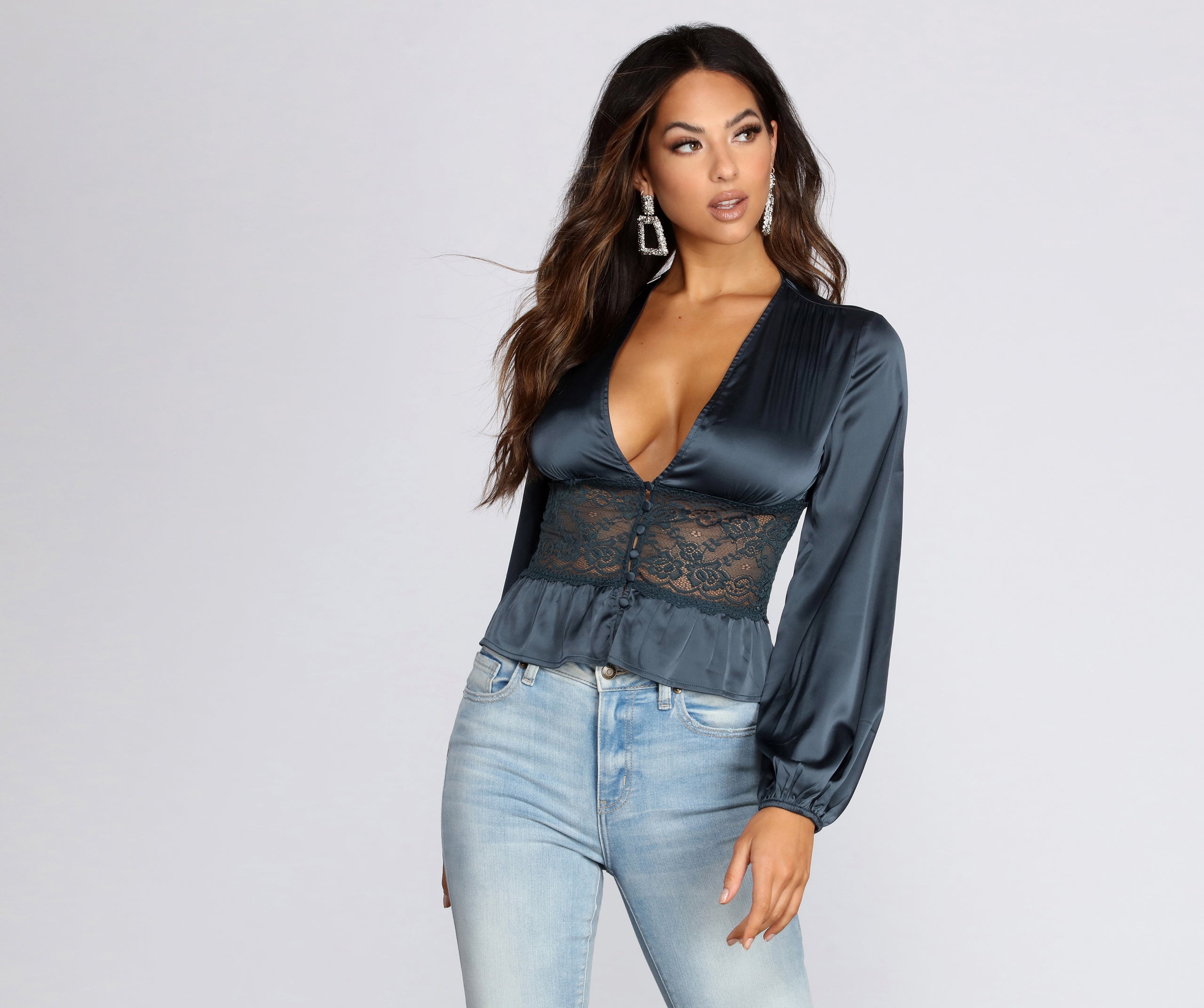 Sleek Satin Lace Blouse