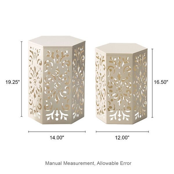 Glitzhome Set of 2 Iron Floral Pattern Outdoor Table Garden Stool