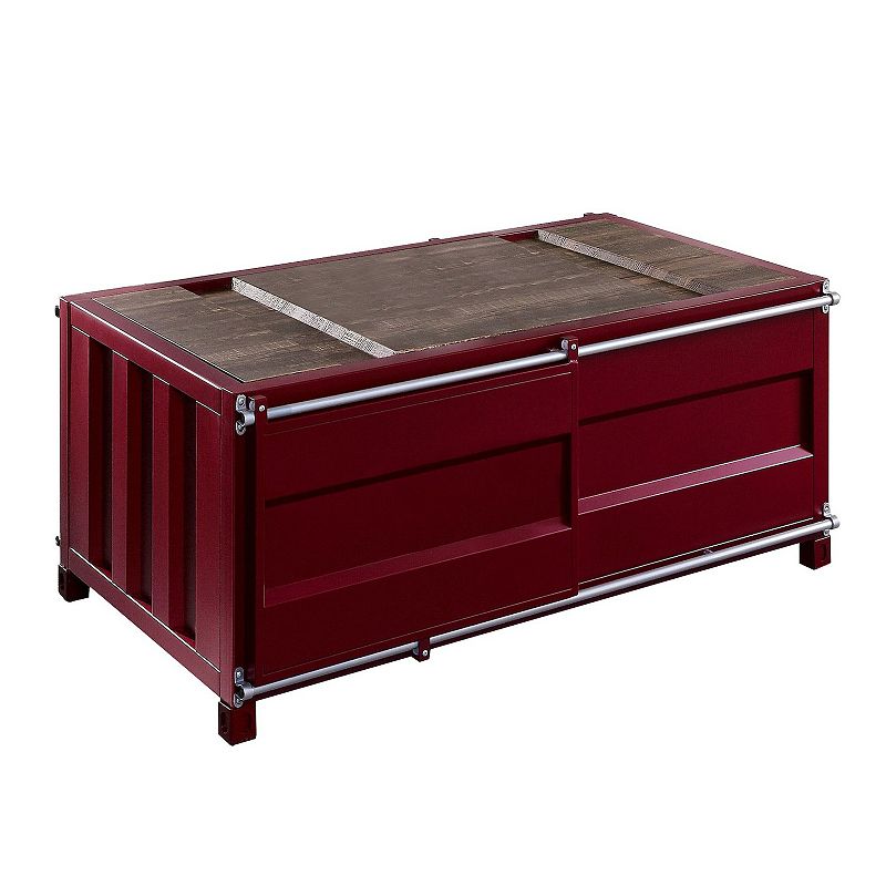 Container Style Coffee Table with Sliding Doors， Red