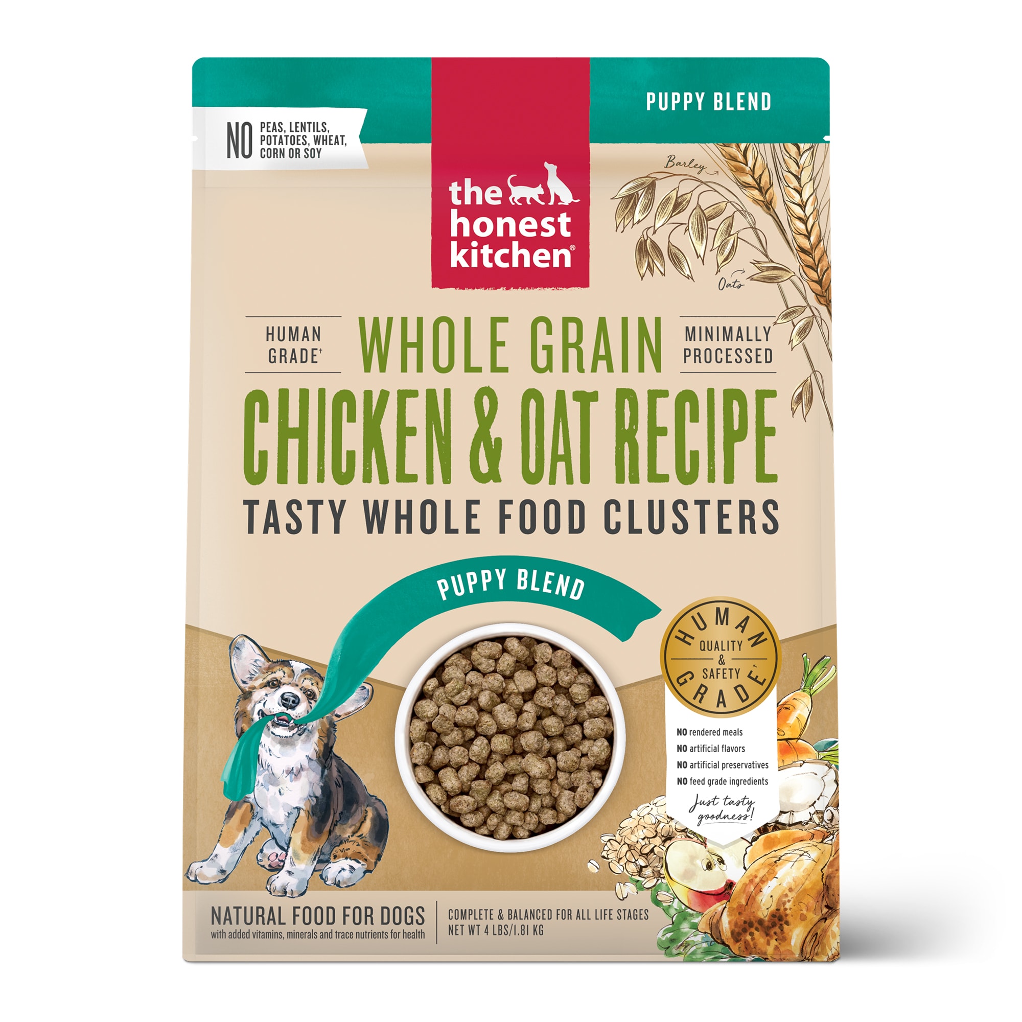 The Honest Kitchen Whole Food Clusters Puppy Whole Grain Chicken  Oat Recipe Dry Dog Food， 4 lbs.