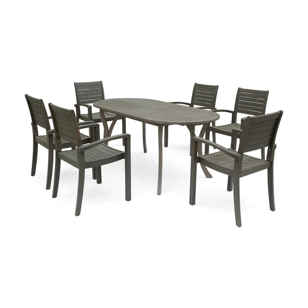 Holloway Outdoor 6Seater Oval Acacia Wood Dining Set by Christopher Knight Home