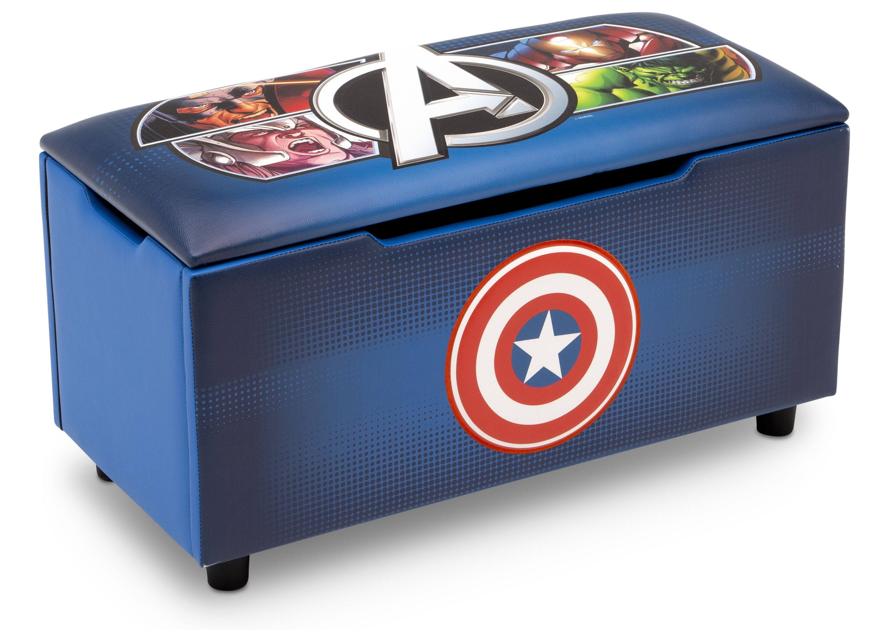 Marvel Avengers Upholstered Storage Bench for Kids | Perfect for Bedrooms/Playrooms/Living Rooms | Features Fun Graphics of Hulk, Iron Man, Captain America, Thor