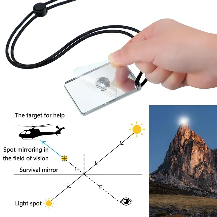 Signal Mirror Survival Camping Emergency Signaling Rescue Mirror Whistle Mini Compass for Hiking Backpacking