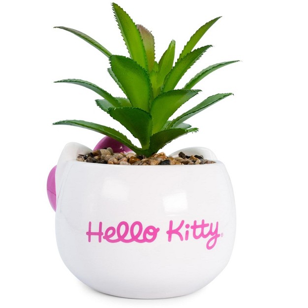 Silver Buffalo Sanrio Hello Kitty Face 3 inch Ceramic Mini Planter With Artificial Succulent