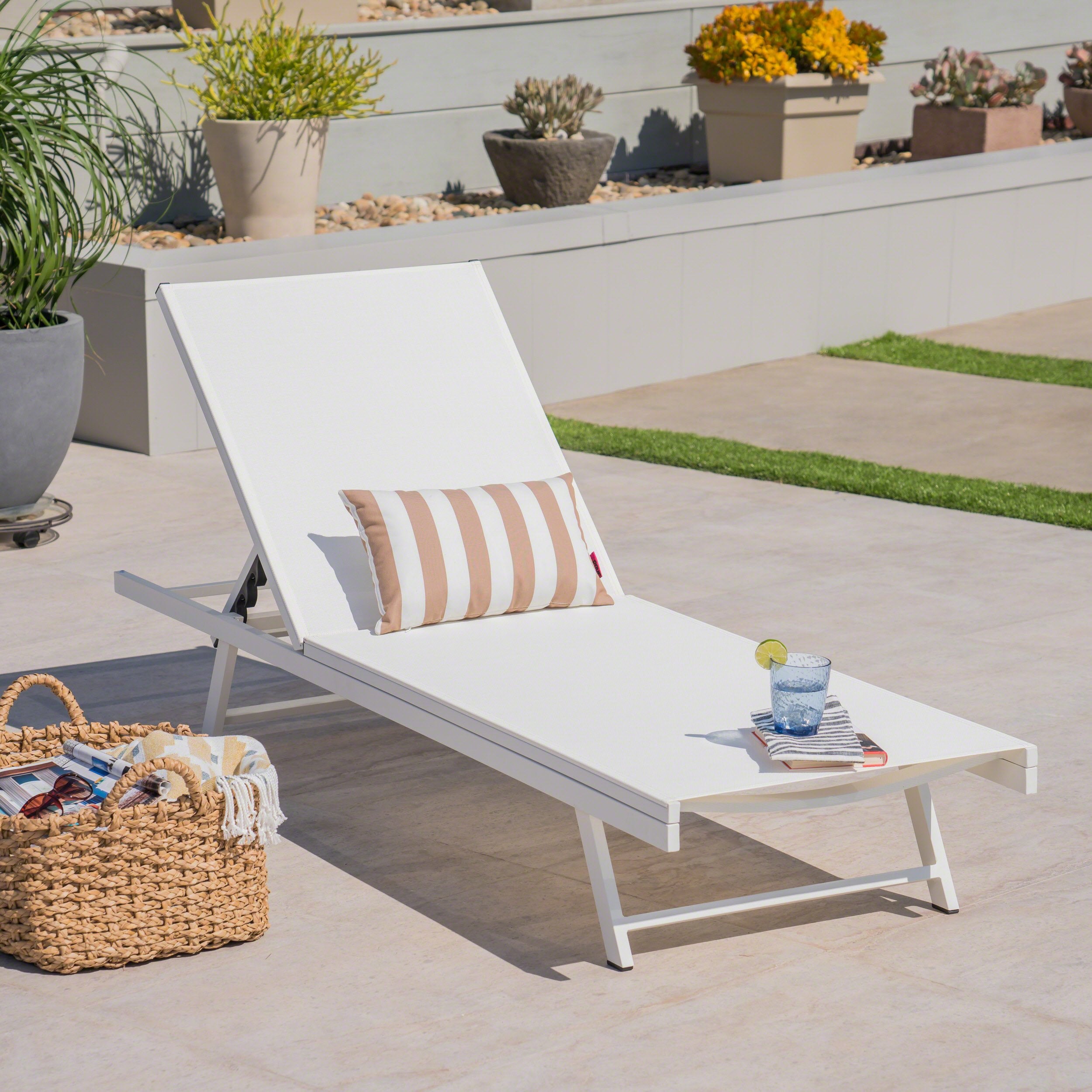 Simon Outdoor Aluminum and Mesh Chaise Lounge