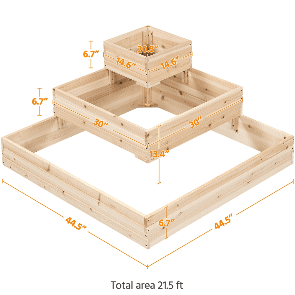 Yaheetech 3-Tier Fir Wood Raised Garden Bed Elevated Flowers Herbs, Wood
