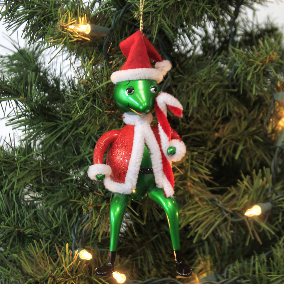 De Carlini Santa Frog Glass Ornament Italian Christmas Cane A5570   Christmas Ornaments   by Story Book Kids Inc  Houzz