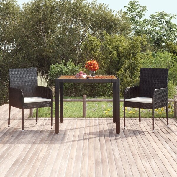 vidaXL Patio Table with Glass Top Black/Gray multisize Poly Rattan