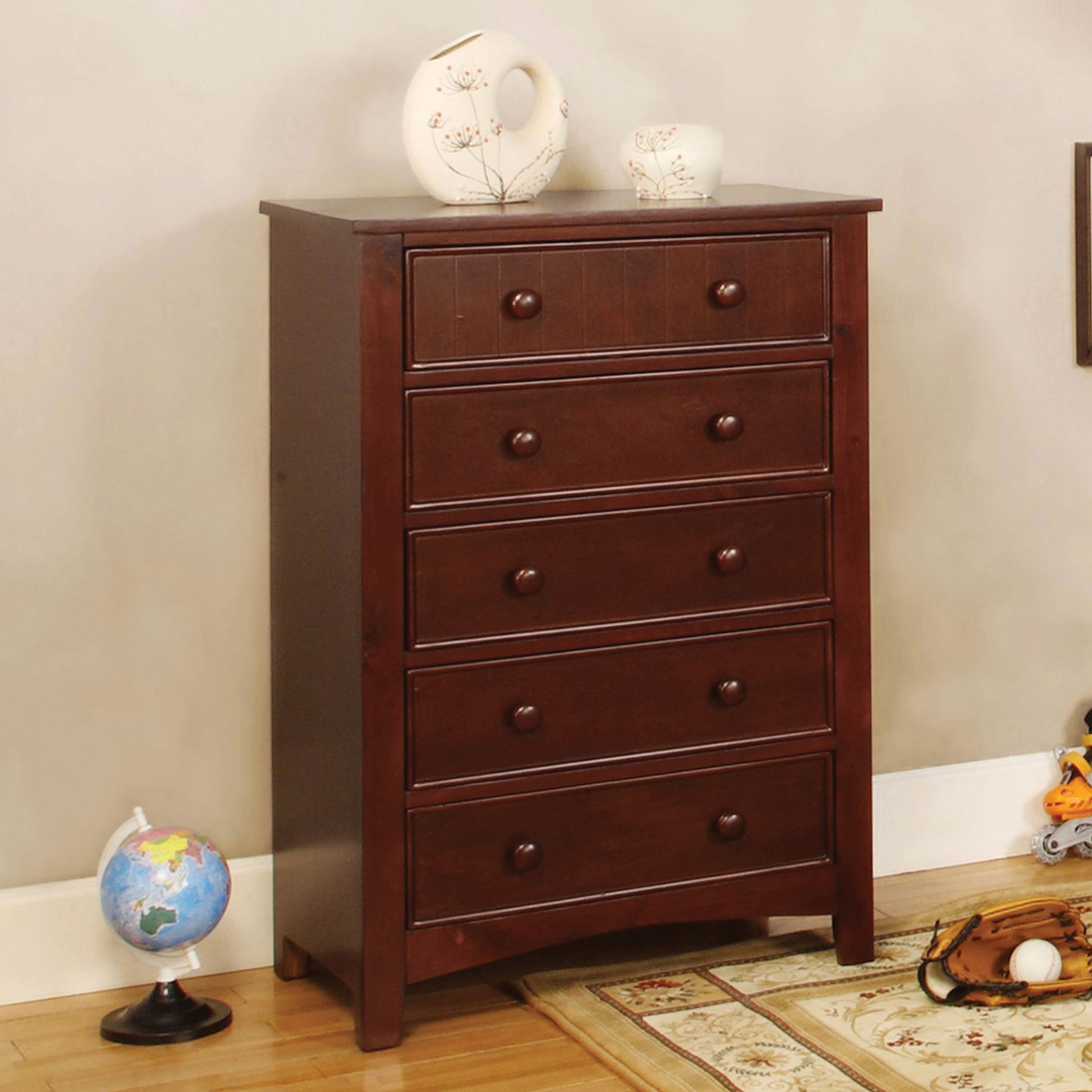 Furniture of America Geniet Transitional 5-Drawer Chest, Cherry