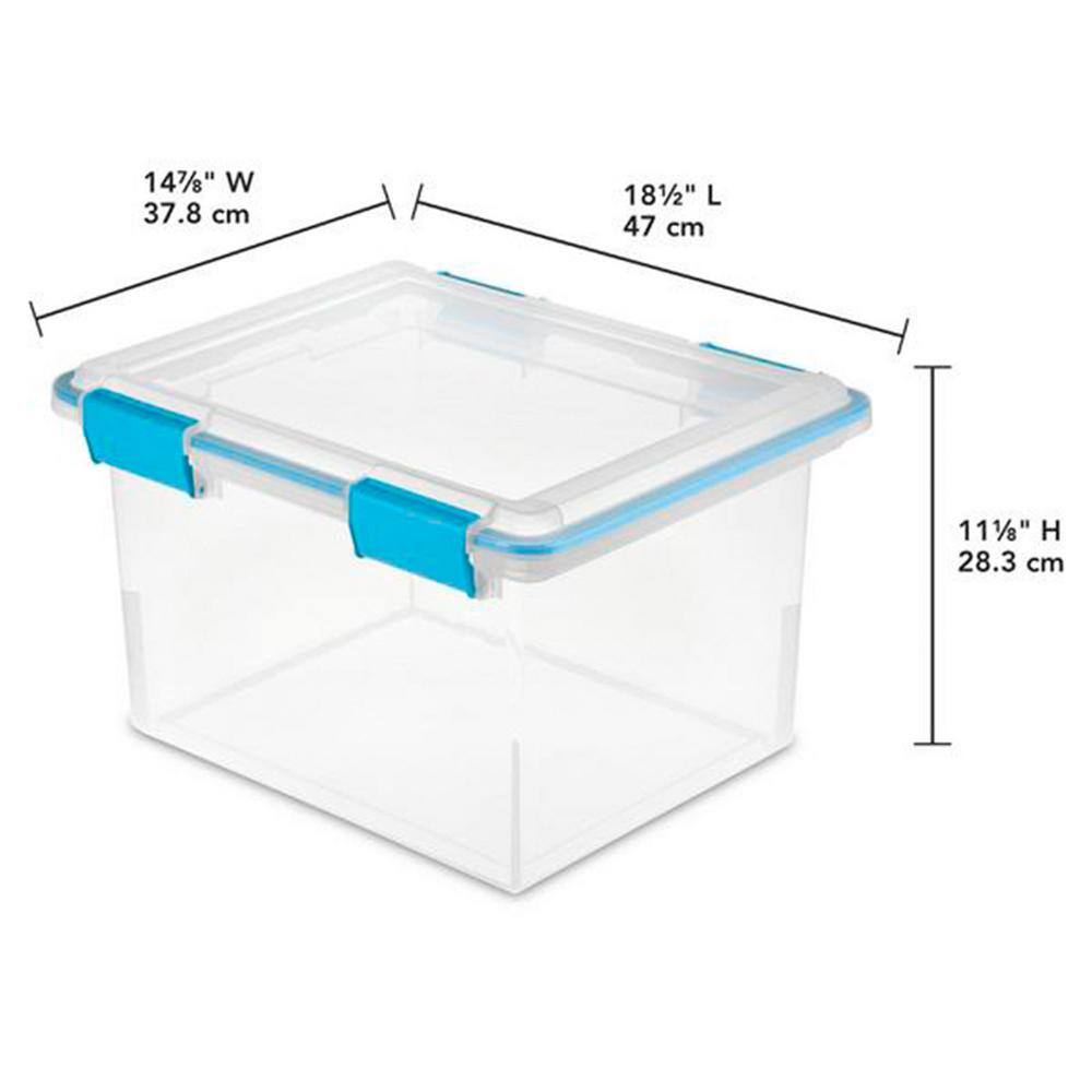 Sterilite 19334304 32 Quart Gasket Box with Clear Base and Lid (4 Pack) 4 x 19334304