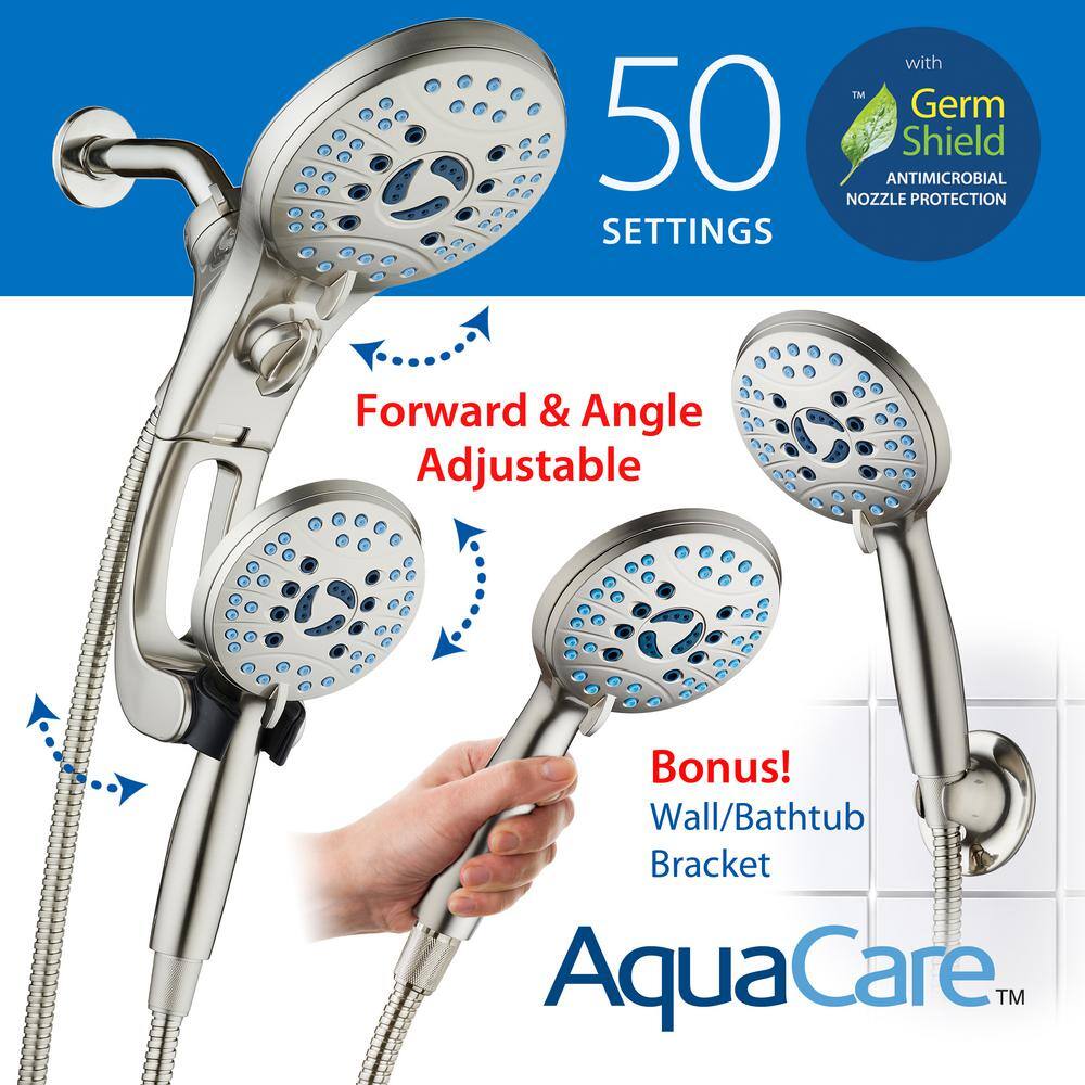 AQUACARE 50-Spray Patterns 2.5 GPM 6 in. Wall Mount Dual Shower Heads and Handheld Shower Head Antimicrobial in Satin Nickel 43238